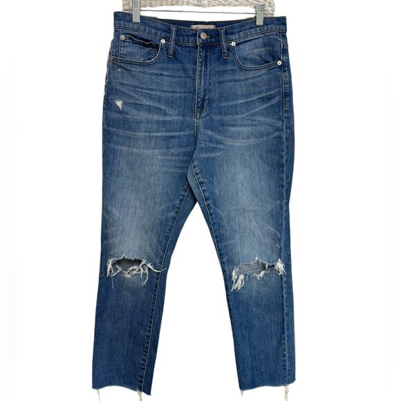 Madewell The High-Rise Slim Crop Boyjean: Knee-Rip Edition - Size 28 - Picture 2 of 8